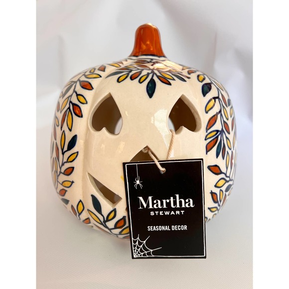 Martha Stewart Porcelain Ceramic Jack O Lantern Candle Holder Halloween Pumpkin - Picture 1 of 3
